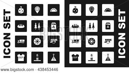 Set Dumpling, Christmas Tree, Bread Loaf, Moon With Flag, Jar Of Honey, Location Russia, Cannon And 