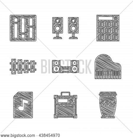 Set Home Stereo, Guitar Amplifier, Drum, Grand Piano, Music Book With Note, Xylophone, Machine And S