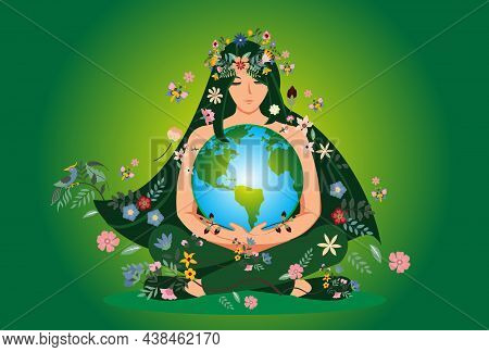 Mother Earth As Environmental Ecological And Green Planet Tiny Person Concept Ecosystem Climate Awar