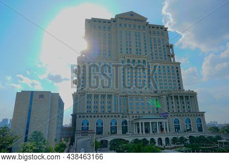 Kolkata, West Bengal, India - 20th July 2019 : View Of Itc Sonar Bangla Hotel With Blue Sky And Whit