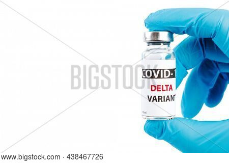 Vaccine bottles covid - 19 delta variant, vials medicine and syringe injection isolated on white. Coronavirus DELTA 2019-ncov.