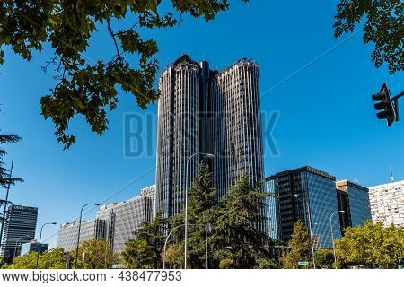 Madrid, Spain - September 12, 2021: Skyscrapers In Azca Financial District In Castellana Area Agains