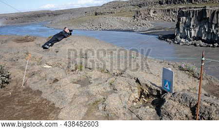 Dettifoss, Iceland On August 3, 2021 - Foreign Tourists Ignoring The Boundaries Set By The Icelandic