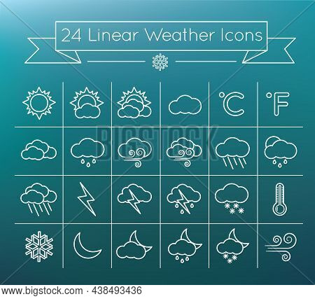 24 Simple Linear Weather Vector Icon Set Pack