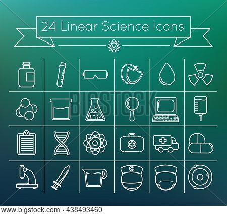 24 Linear Chemistry Icons Set On Gradient Background