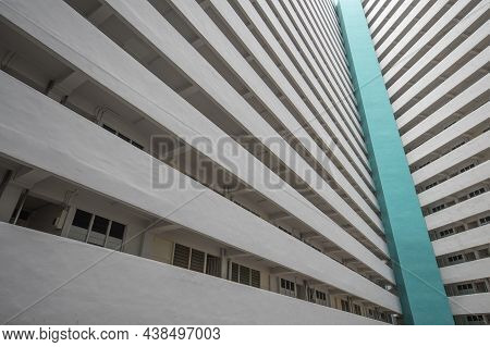 Singapore- 4 Nov, 2021: Unique Pattern From The Exterior View Of Public Housing In Singapore. Public