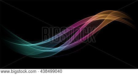 Abstract Waves. Shiny Blue Moving Lines Design Element On Dark Background For Greeting Card And Disq