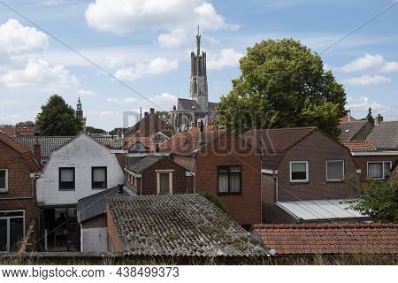Hulst, Netherlands, June 20, 2020, View Over The Roofs Of The Sint-willibrordus Basilica, A Basilica