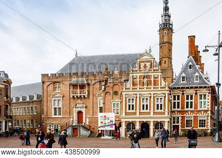 Haarlem, Netherlands, April 4, 2018 - Cityscape Of Haarlem, The Netherlands. View Of Church And Typi