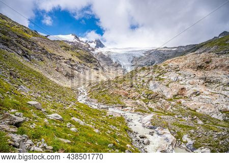 Mountain Glacier In Alpine Valley. Schlaten Glacier, German: Schlatenkees, Hohe Tauern National Park