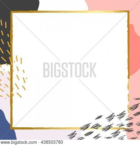 Gold frame on modern Memphis background
