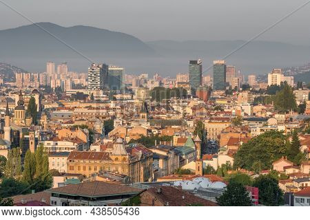 Cityscape of Sarajevo city at sunset, Bosnia and Herzegovina