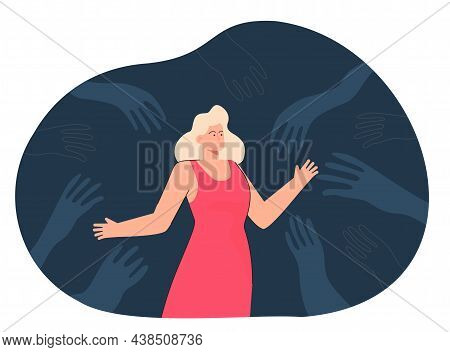 Fear Pulling Creepy Hands To Female Character. Addicted Woman Indebted To Bad People, Attached By Po