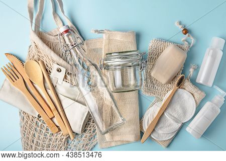 Zero Waste, Sustainable And Eco-friendly Lifestyle. Bathroom And Kitchen Supplies From Recyclable, R