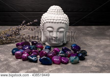 Cosmic Healing Crystals. Crystals, Reiki Meditation. Precious Stones. Buddha Head With Crystals. Bal