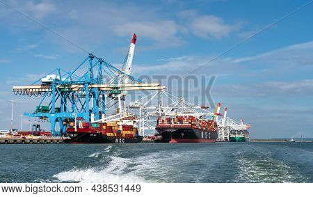 Le Havre, France - July 29, 2021: Containerships Hamburg And Amy Of Company Msc, A World Leader In G