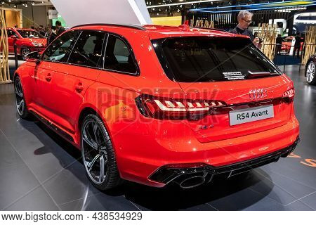 Audi Rs4 Avant Car Showcased At The Autosalon 2020 Motor Show. Brussels, Belgium - January 9, 2020.