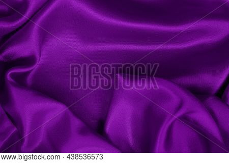 Purple Fabric Cloth Texture For Background And Design Art Work, Beautiful Crumpled Pattern Of Silk O