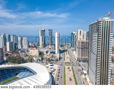 Batumi, Georgia - September 20 2021: Drone View Of The Avenue In Batumi, Stadium, Construction Of Mu