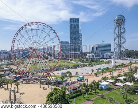 Batumi, Georgia - September 20 2021: Drone View Of The Beautiful City Landscape, Ferris Wheel, Boule
