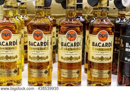 Volzhsky, Russia-september 21, 2021: Rum Bottles Bacardi Carta Oro In The Store