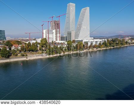 Drone View At The Roche Industry Towers At Basel On Switzerland