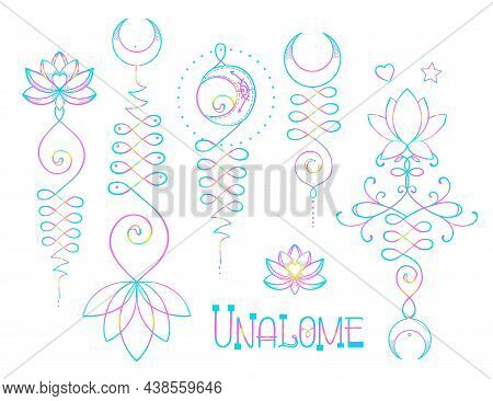 Lotus And Sacred Geometry. Unamole Hindu Symbol Of Wisdom And Path To Perfection. Set Of Tattoo Fles