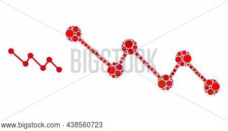 Down Trend Vector Collage Of Small Circles In Different Sizes And Color Hues. Small Circles Are Orga