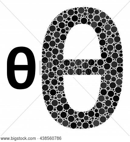 Theta Greek Lowercase Symbol Vector Mosaic Of Round Dots In Variable Sizes And Color Tints. Circle D