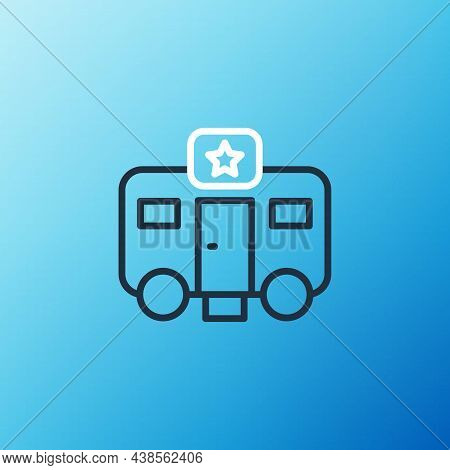 Line Machine Trailer Dressing Room For Actors Icon Isolated On Blue Background. Movie Crew Rest Room