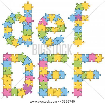 Conjunto de vectores de puzzle jigsaw Letras. Todos los rompecabezas tiene contorno editable, por lo que fácilmente puede chang