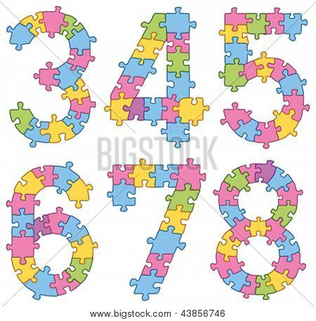 Conjunto de vectores de puzzle jigsaw Letras. Todos los rompecabezas tiene contorno editable, por lo que fácilmente puede chang