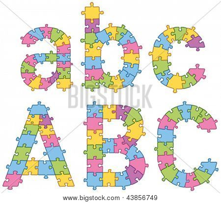 Jeu de lettres de jigsaw puzzle de vectorielles. Tous les casse-tête jigsaw a contour modifiable, afin que vous puissiez facilement chang