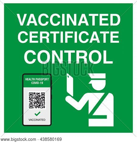 Control Vaccination Certificate. Guard Hand Uses Qr Code Scanner. Wireless Machine Scans The Code. T
