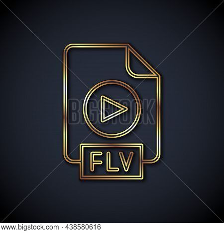 Gold Line Flv File Document Video File Format. Download Flv Button Icon Isolated On Black Background