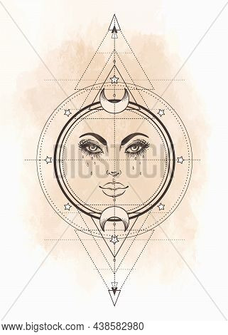 Tattoo Flash. Eye Of Providence. Masonic Symbol. All Seeing Eye Inside Triangle Pyramid. New World O