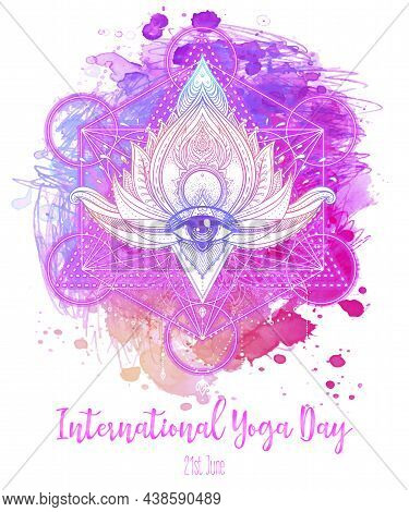 Stretch And Strength. Yoga Card Design. Colorful Template For Spiritual Retreat Or Yoga Studio. Orna