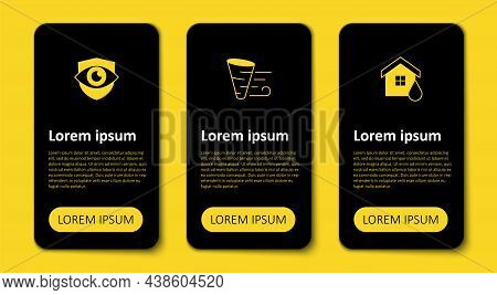 Set House Flood, Tornado And Shield And Eye. Business Infographic Template. Vector