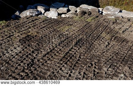 Preparation Of The Surface Of The Car Park Above The Retaining Wall Made Of Stones. The Surface For 