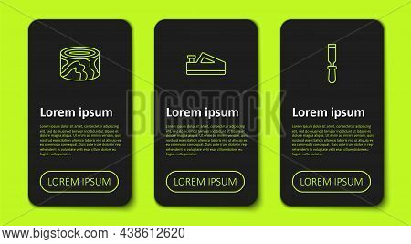 Set Line Wooden Logs, Plane Tool And Chisel. Business Infographic Template. Vector