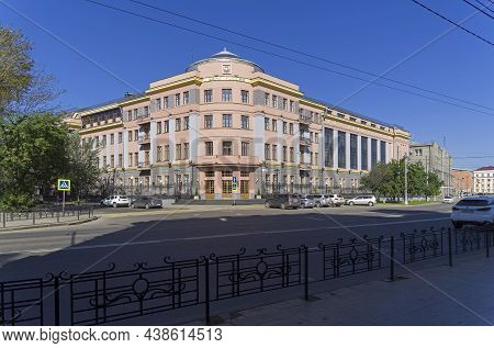 Irkutsk, Russia - August 28, 2021: The Mixing Of Constructivism And Neoclassicism In Architecture - 
