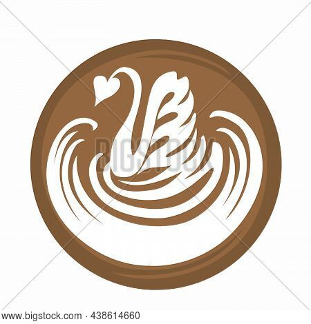Swan Aflutter Coffee Latte Art Logo Icon With White Background, Digital Illustration