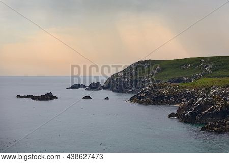 Saltee Island, Ireland, Coast In Saltee Islands Full Of Birds At Sunset