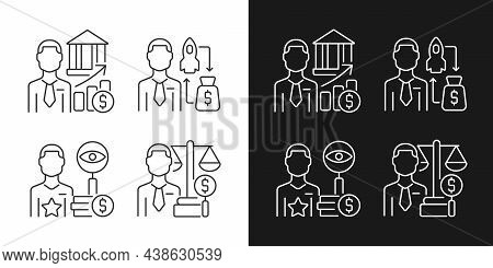 Finance Investment Jobs Linear Icons Set For Dark And Light Mode. Stock Market Analysts. Fund Raisin