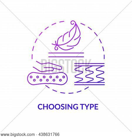 Choosing Type Purple Gradient Concept Icon. Mattress Material Abstract Idea Thin Line Illustration. 