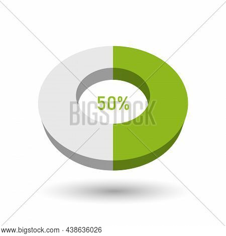 50 Percent Pie Chart. Doughnut Or Donut Type Graph. Statistical Tool Represents Share Of The Total. 