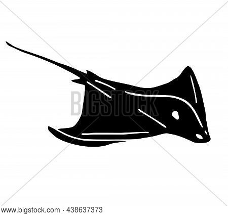 Vector Hand Drawn Doodle Sketch Black Skate Fish Devil Fish Isolated On White Background