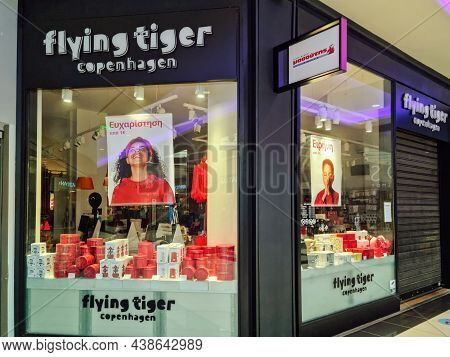 Thessaloniki, Greece - October 31 2021: Flying Tiger Copenhagen Retailer Store Exterior With Logo. D