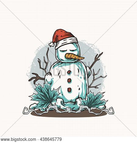 Winter Snowman For Print Design. Winter Ice Design Set With Iceman, Snowball And Winter Hat For Merr
