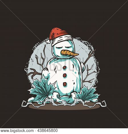 Winter Snowman For Print Design. Winter Ice Design Set With Iceman, Snowball And Winter Hat For Merr